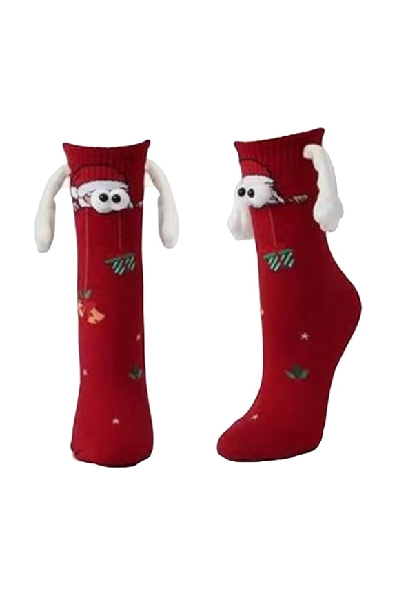 Red Magnetic Couple Matching Sweat Absorbing Mid Calf Socks Black And White Pair With Fun Connection Design For Students And Best Friends Tube Length 5.91 Inches Foot Length 7.48 Inches Re