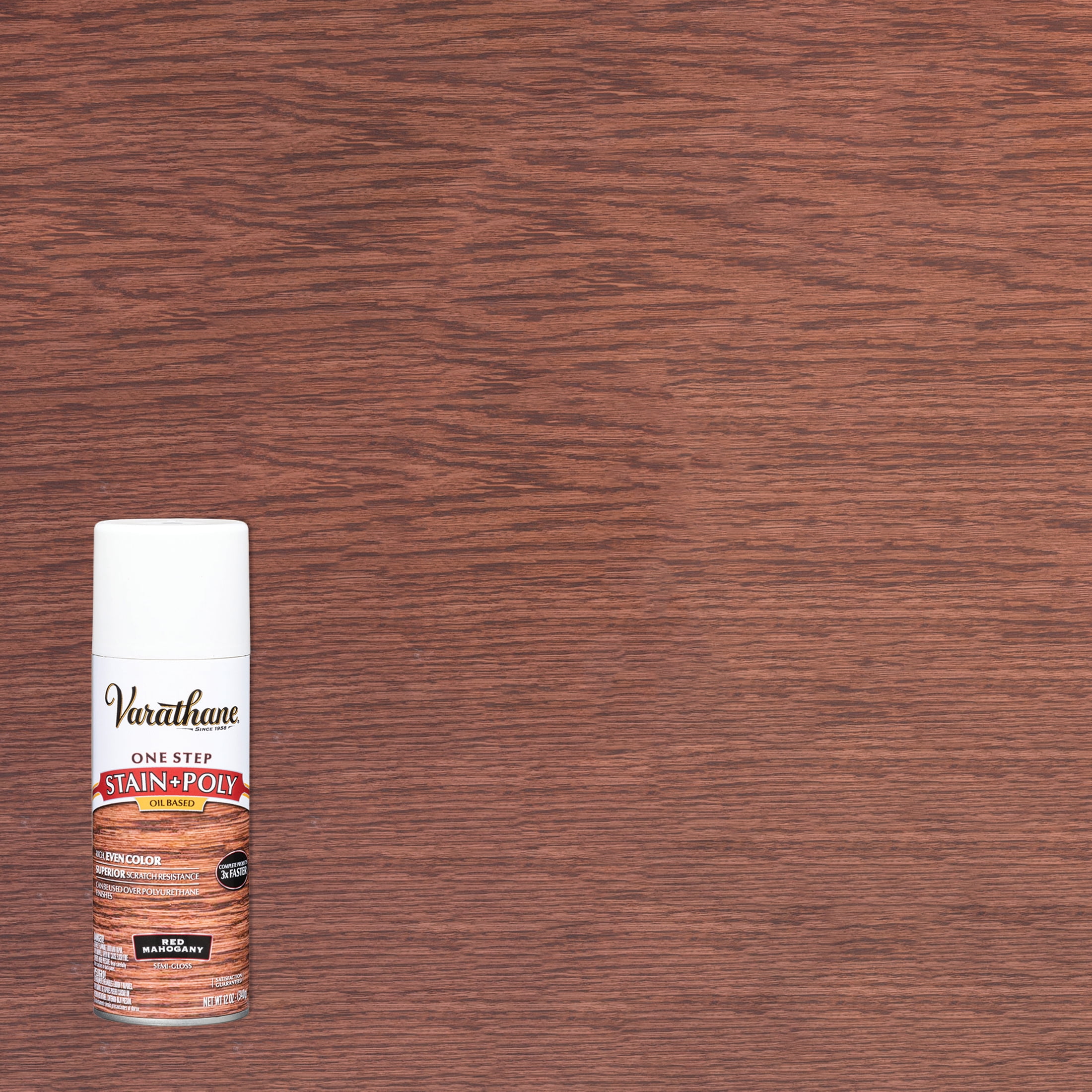 6 Pack, Red Mahogany, Varathane Stain + Polyurethane Oil-Based, Semi-Gloss -243867, 12 oz Spray