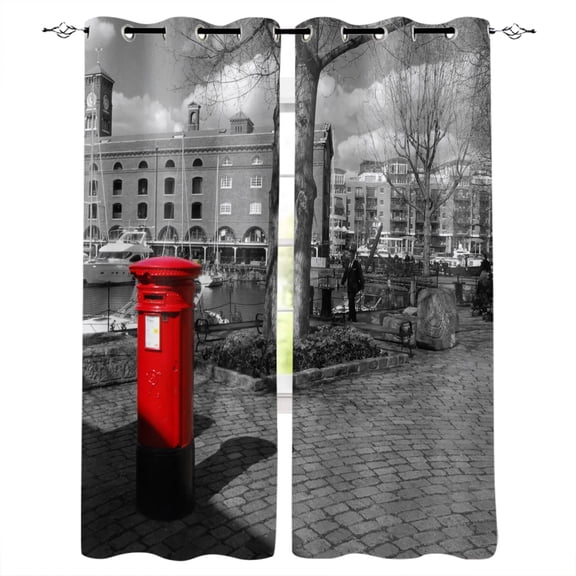 Red Mail Box Street Building Window Curtains for Living Room Bedroom Kitchen Modern Curtains Home Decoration Drapes Blinds