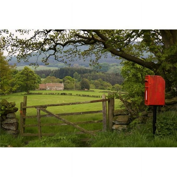 Red Mailbox in Rural Setting - North Yorkshire England UK Poster Print, Large - 34 x 22