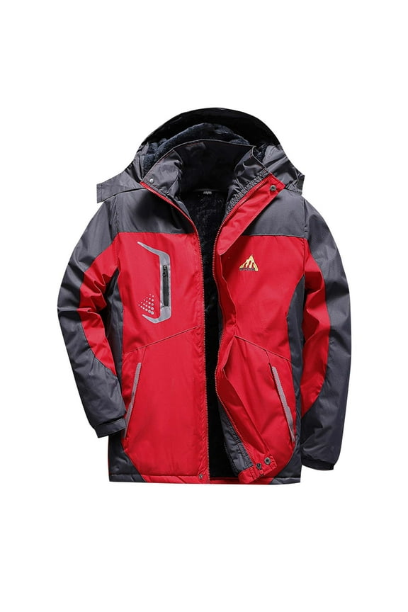 Red Man Puffer Jackets Hoods Coat for Man Long Sleeve Casual Going Out Thick Warm Fuzzy Hooded Waterproof Plain Fall Winter Coats Zip Up 2025 3XL