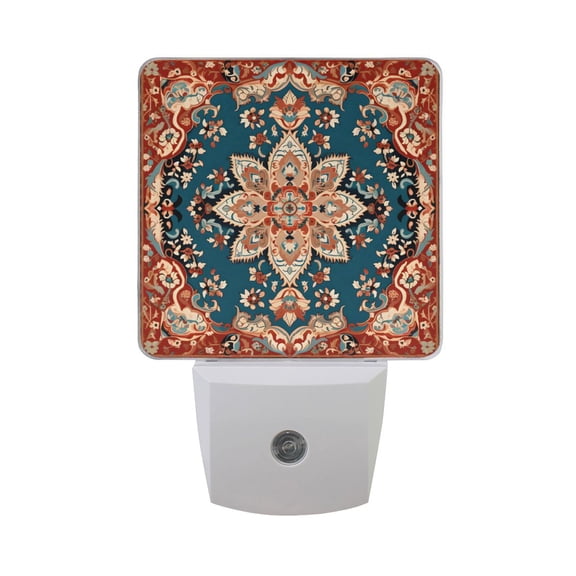 Red Mandala Night Light 2 Pack LED Nightlight Plug into Wall Dusk to Dawn Sensor Soft White