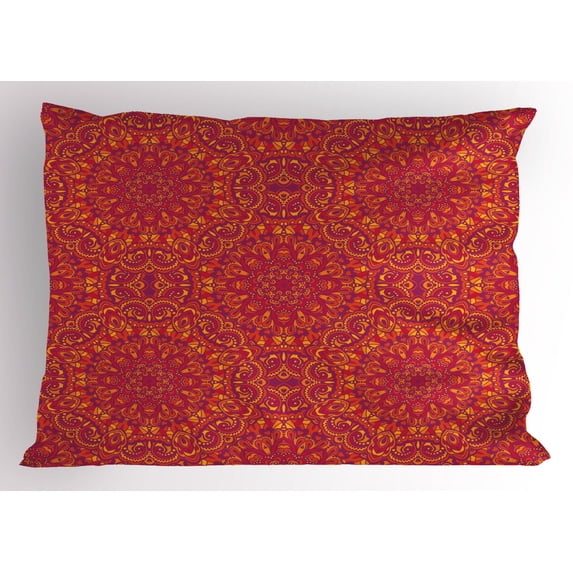 Red Mandala Pillow Sham Festive Tribal Motifs Arabesque Details Floral Wisdom Symbol Eastern, Decorative Standard King Size Printed Pillowcase, 36 X 20 Inches, Purple Mustard Orange, by Ambesonne