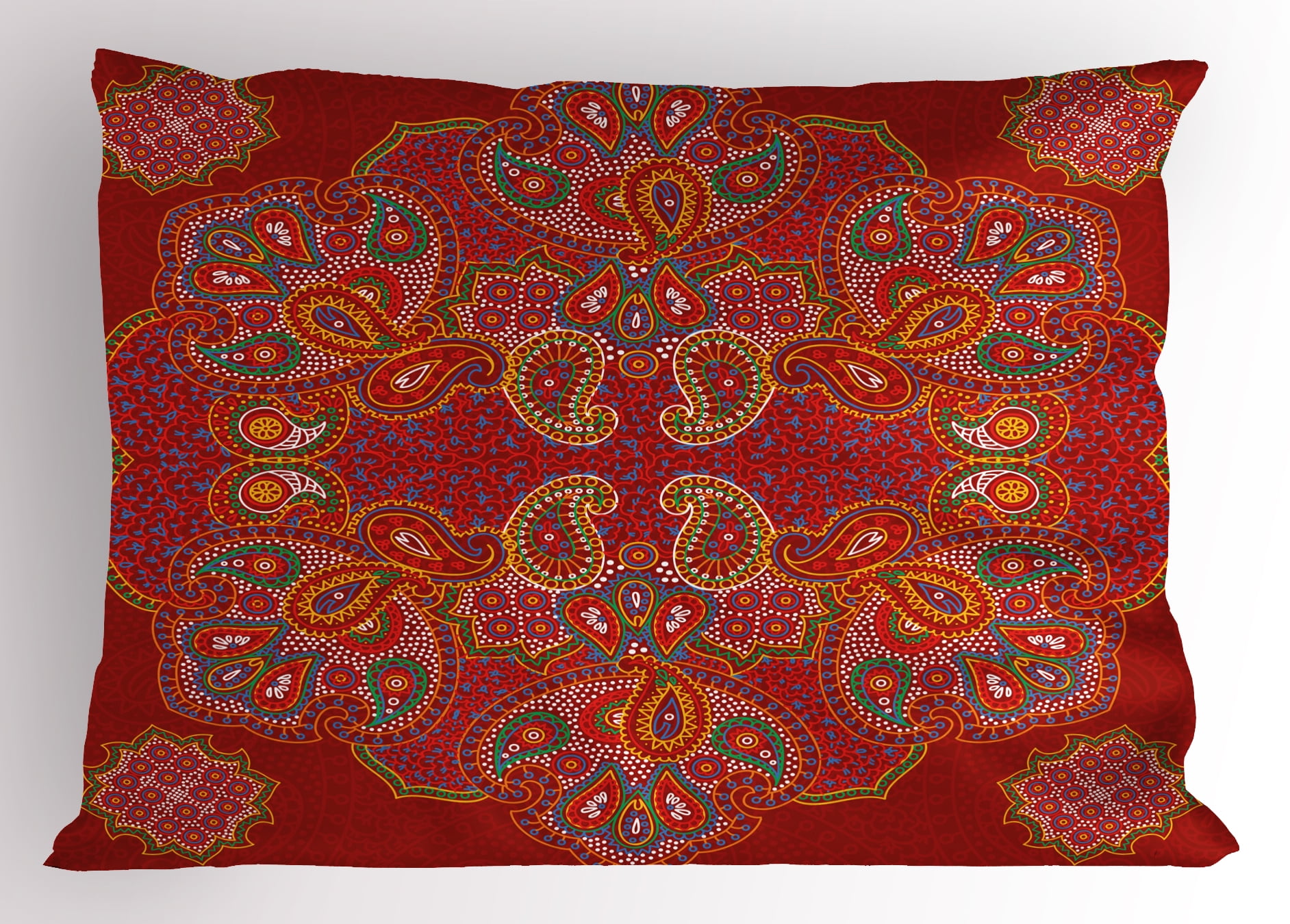Red Mandala Paisley King Size Polyester Pillow Sham