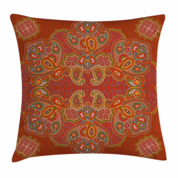 Red Mandala Throw Pillow Cushion Cover, Moroccan Persian Design Oriental Rectangular Paisley Floral Print, Decorative Square Accent Pillow Case, 16 X 16 Inches, Burngundy Blue and White, by Ambesonne