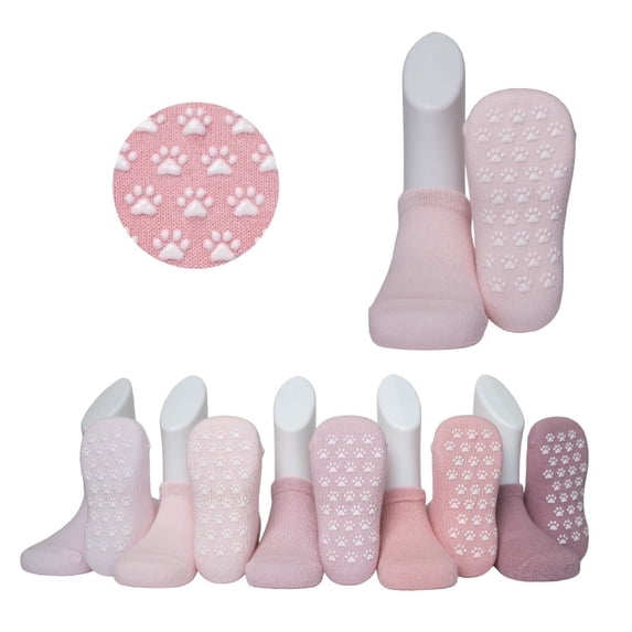 Toddler Grip Socks – 5 Pack Non Slip Baby Socks for Girls & Boys Ages 1–3 Years | Anti Skid Cotton | Red Mandarin | Pink