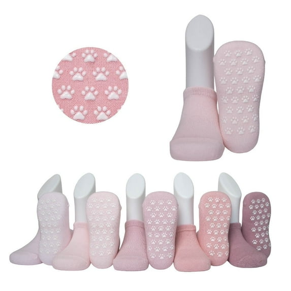 Toddler Grip Socks – 5 Pack Non Slip Baby Socks for Girls & Boys Ages 1–3 Years | Anti Skid Cotton | Red Mandarin | Pink