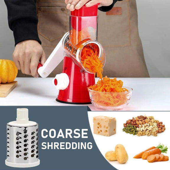 Red Manual Vegetable Slicer and Grater - Versatile Spiralizer - Effortlessly Slice, Grate, and Spiralize - Easy to Clean