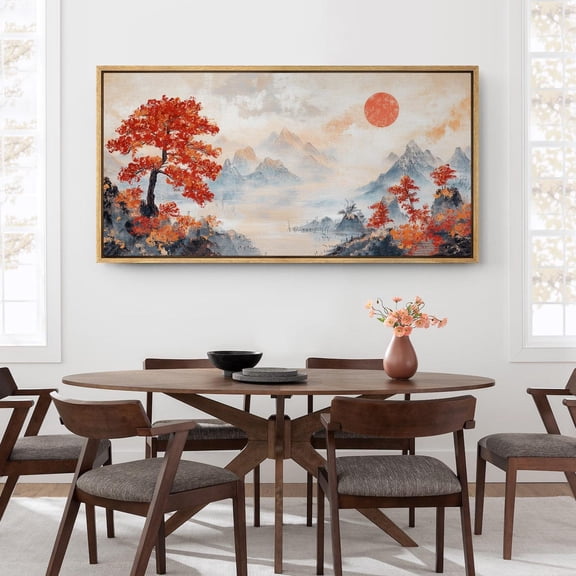 Red Maple Asian Ink Landscape Unframed Paper Print