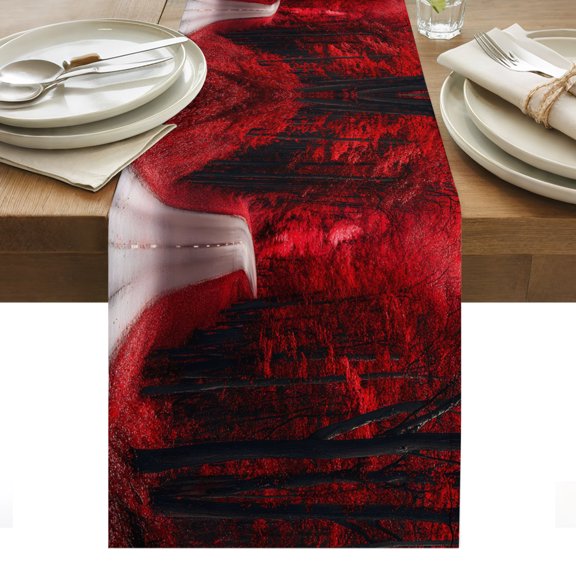 Red Maple Forest Table Runner Farmhouse Tree Falling Leaves Road Tablerunners 13 x 36 Inch, Table Decorations Tabletop Scarf for Summer Gathering Holiday Farmhouse Kitchen Dining Decor