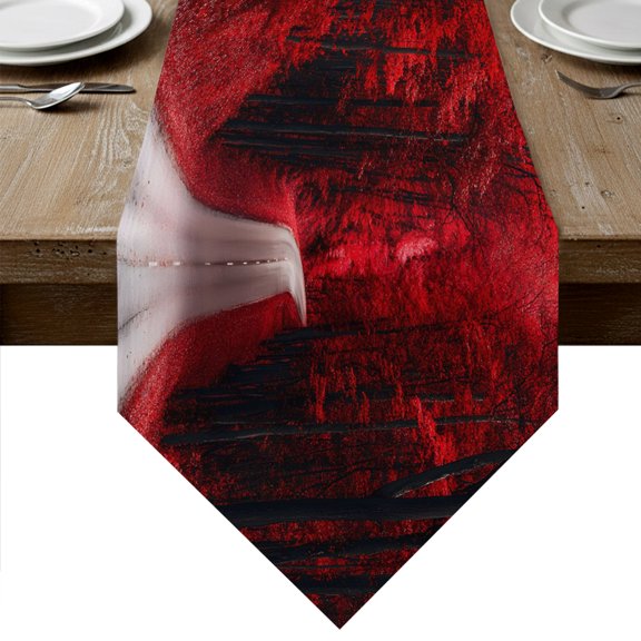 Red Maple Forest Table Runner Linen Burlap Table Runner 36 Inches Small Farmhouse Tree Falling Leaves Road Dresser Scarves for Kitchen Island Coffee Dining Room Party Wedding Holiday Decor 13"x36"