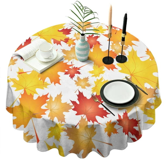 Red Maple Happy Fall Round Table Cloth,Wrinkle Free Table Cover with Polyester,Waterproof Reusable Tablecloths for Kitchen Picnic Party (Round,60x60inch)