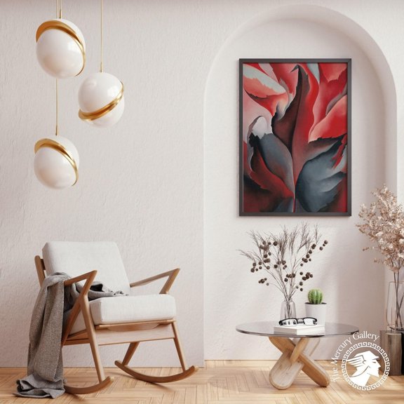 Red Maple Lake Landscape Modern Botanical Decor Wall Art