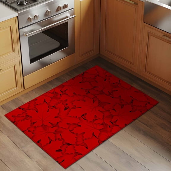 Red Maple Leaf 2x3 Rug for Entryway Front Door Kitchen Sink Area, Canadian Day Abstract Art Plant Low Pile Washable Non Slip Rectangle Area Rug