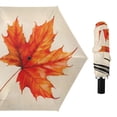 thumbnail image 1 of Red Maple Leaf All Weather Umbrella Triple Folding Parasol 6 Ribs UV Protection Portable, 1 of 8