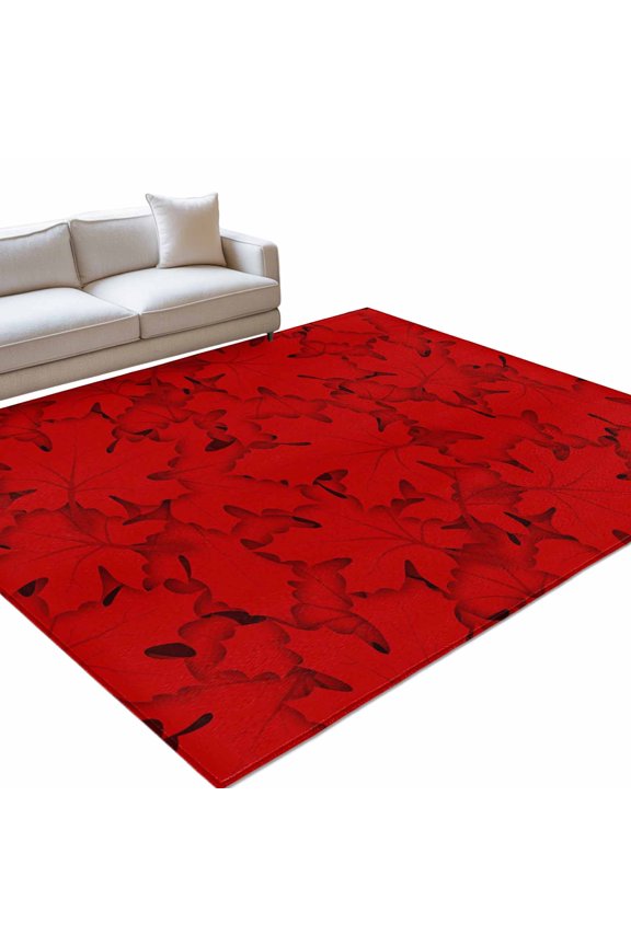 Red Maple Leaf Area Rug, Canadian Day Abstract Art Plant Non-Slip Felt Rubber Backing Rectangle Indoor Carpet Washable Rugs for Living Room Bedroom 9x12