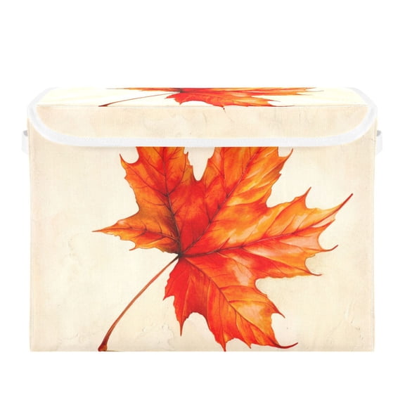 Red Maple Leaf Foldable Storage Bin with Lid and Handle Collapsible Storage Box 16.5 x 12.6 x 11.8 inches