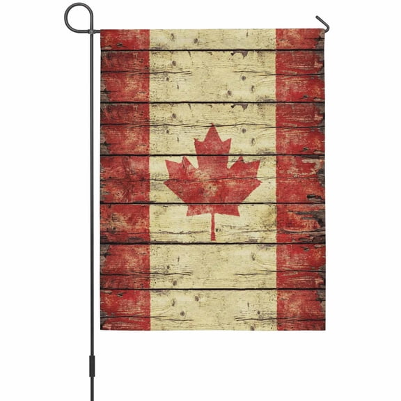 Red Maple Leaf Garden Flag 12 x 18 Inches, Vintage Wood Grain Striped Canadian Flag Weather Proof Outdoor Patio Flags Double Sided Small Garden Decoration for Yard Outside Home
