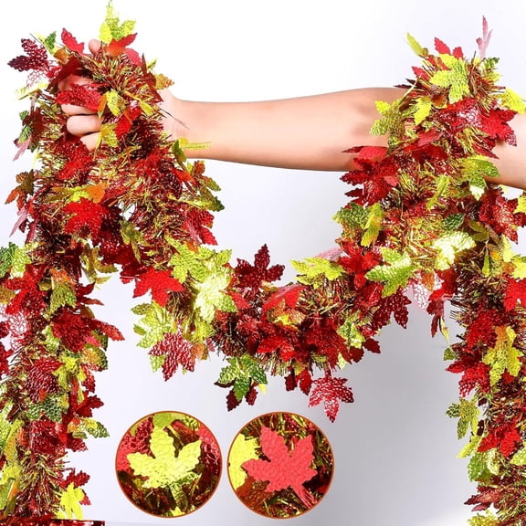 Red Maple Leaf Garland, Flexible Plastic Fall Decor for Thanksgiving, Christmas and Wreath Making