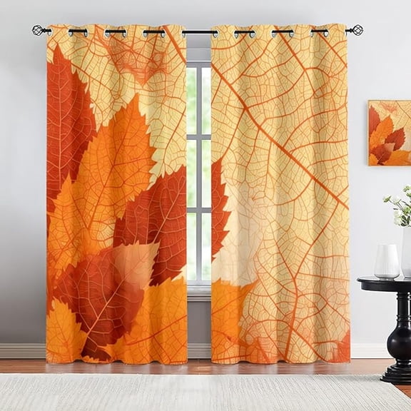 Red Maple Leaf Living Room Blackout Curtains, 3D Leaf Print Curtains, Grommet Insulated Curtains For Bedroom Dining Room Windows Privacy Home Decor 42"W x 84"L (Pack of 2)