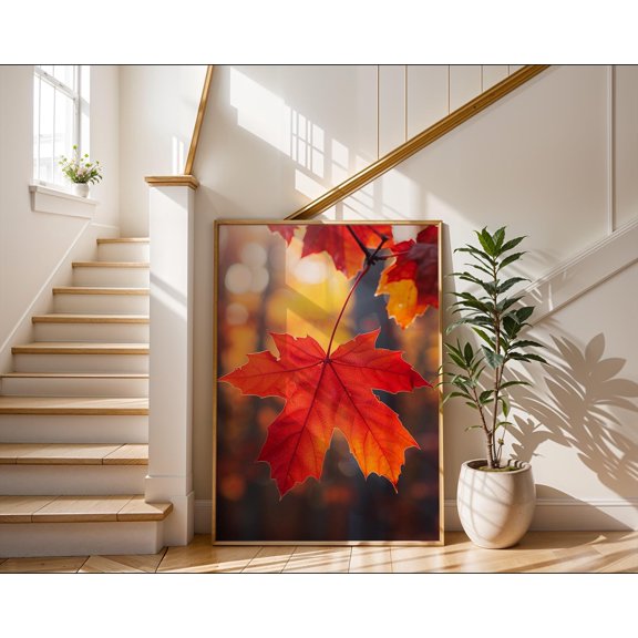 Red Maple Leaf Print , Autumn , Fall Wall Art , Poster Print Only