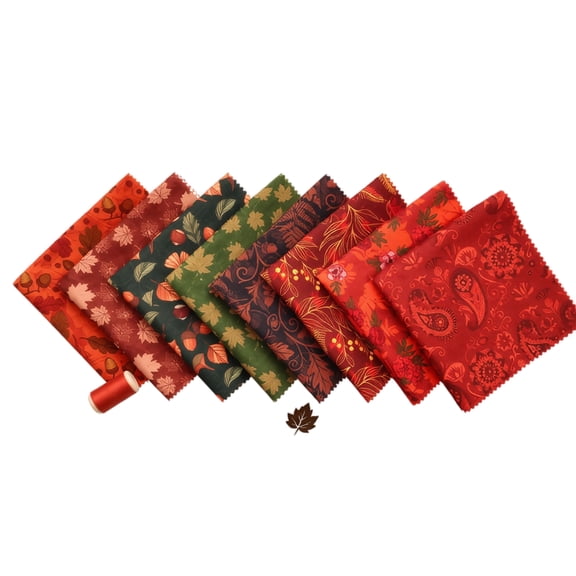Red Maple Leaf Quilting Fabric, Cotton Autumn Printed Squares DIY Sewing Patchwork Craft for Thanksgiving Holiday Decor 8 Pack