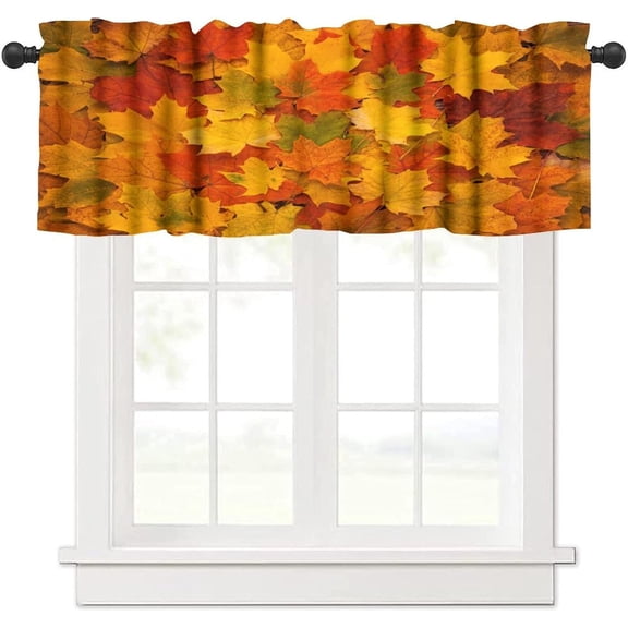 Red Maple Leaf Valance Kitchen Blackout Curtains Autumn Nature Cartoon Watercolor Art Printed Window Treatment for Girls Boys Bedroom Cafe Home Decor Window Drapes 54x18inch
