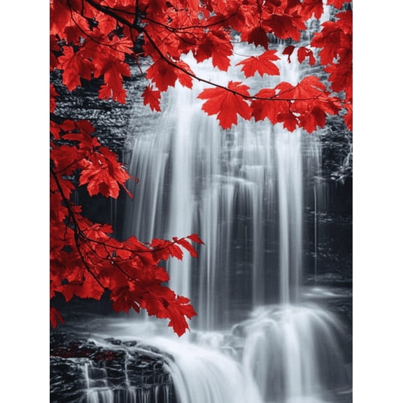 Red Maple Waterfall Decorative Painting/Canvas Art Perfect for Living Room Bedroom Dining Room Kitchen Bathroom Office Study Hallway Guest Room Cafe Restaurant Decoration.