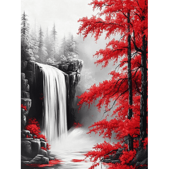 Red Maple Waterfall Decorative Painting/Canvas Art Perfect for Living Room Bedroom Office Dining Room Hallway Study Bathroom Guest Room Kitchen and Meeting Room Decor.