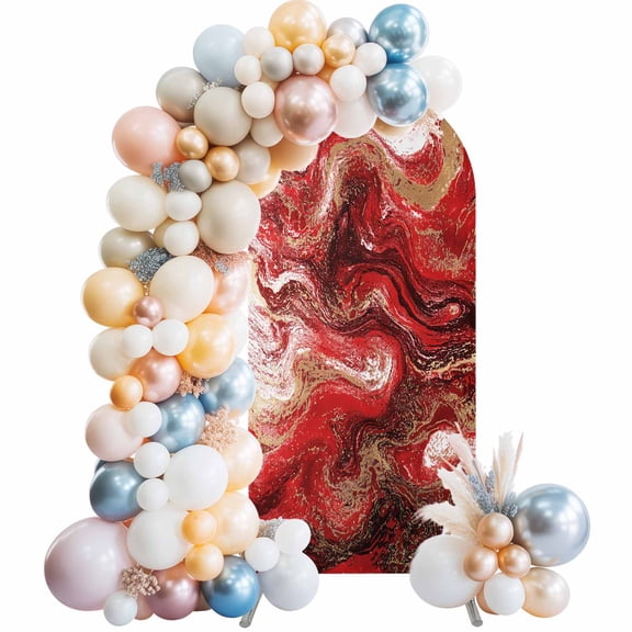Red Marble Arch Backdrop Cover 5Ft, Wedding Arch Covers Stretchy Backdrop, Modern Abstract Ombre Fluid Aesthetic Fitted 2 Sided Arched Photo Background for Birthday Party Decorations