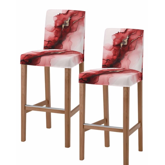 Red Marble Bar Stool Covers Set of 2, Modern Ombre Abstract Ink Painting Art Stretch Washable Bar Chair Covers with Backs, Removable Pub Counter Height Chair Cover for Kitchen Dining Room Cafe