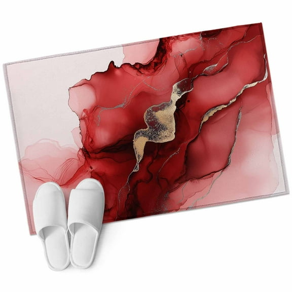 Red Marble Bathroom Mat 2x3 FT, Non Slip Small Kitchen Mat, Modern Ombre Abstract Ink Painting Art Washable Soft Backed Front Door Throw Rug Non-Shedding Indoor Outdoor Doormat for Entryway Sink
