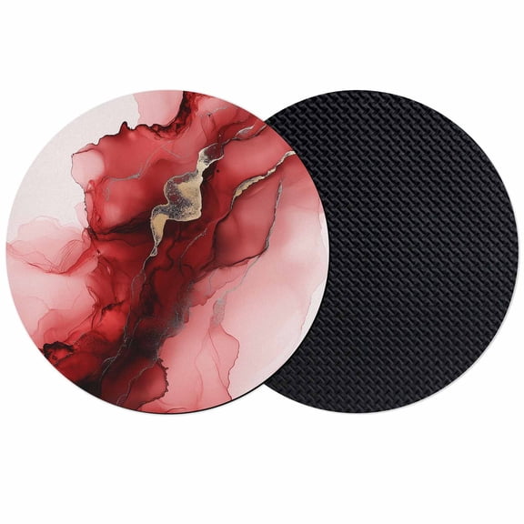Red Marble Coasters Set of 2, Modern Ombre Abstract Ink Painting Art Absorbent Coasters for Drinks, Coaster for Bar Office Dining Coffee Table Accessories Decor, Non Slip Round Desk Coaster