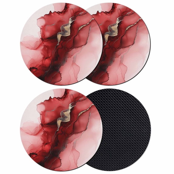 Red Marble Coasters Set of 4, Modern Ombre Abstract Ink Painting Art Absorbent Coasters for Drinks, Coaster for Bar Office Dining Coffee Table Accessories Decor, Non Slip Round Desk Coaster