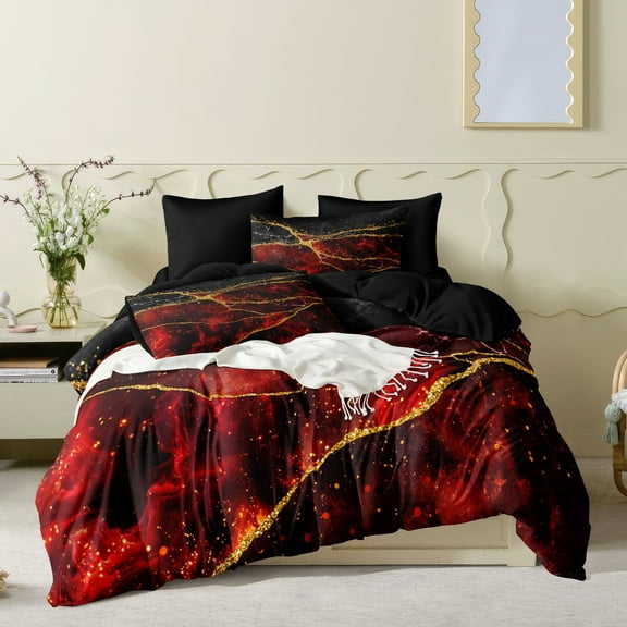 Red Marble Comforter Set Black Gold Bedding Set Dark Red Marble Texture Bed Comforter Set Abstract Home Decor