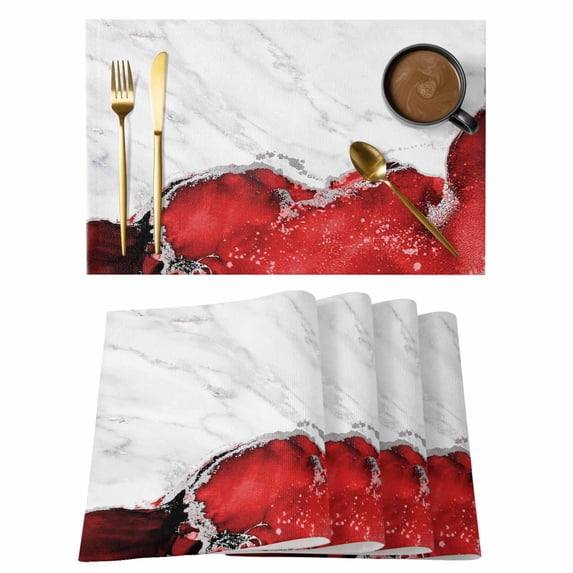 Red Marble Crack Placemats Set of 4 Modern Abstract Geometric Texture Place Mats Indoor Wipeable Table Mats Washable Cloth Dining Table Placemats for Kitchen Holiday Party Home Decor 13x19 Inch