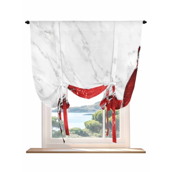 Red Marble Crack Tie Up Curtains for Windows 54 Inch Length Balloon Curtains Kitchen Adjustable Balloon Window Shade Modern Abstract Geometric Texture Tie Up Valance Bathroom Curtain Window 42"x54"