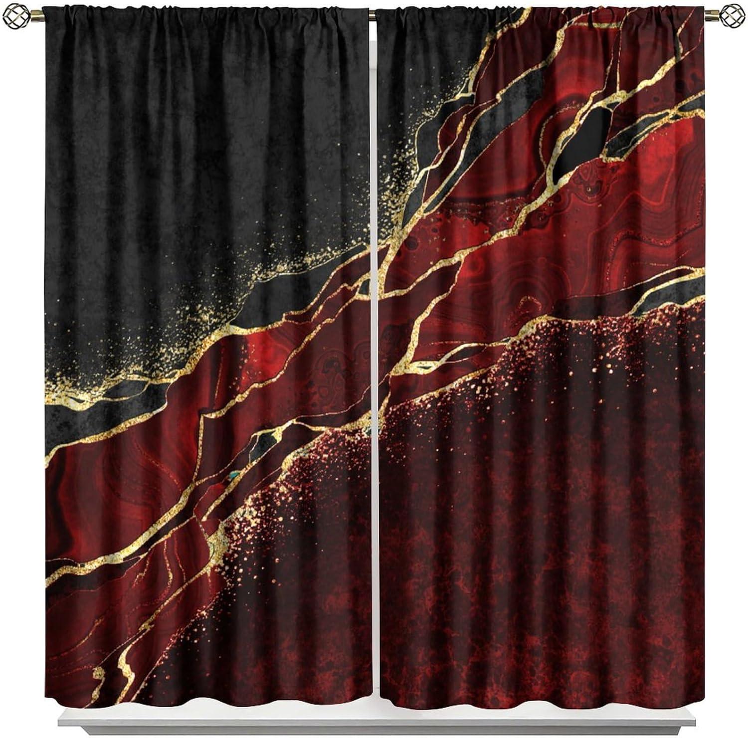 Batmerry Grey Marble Print Tier Curtains - 2 Pack, 26x24 Inch Short Kitchen/Bathroom Curtains, Blackout Polyester