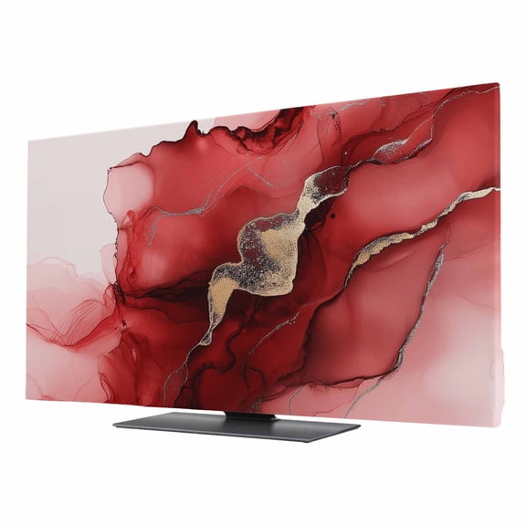 Red Marble Elastic Indoor TV Cover 24" Dust Protector, Stretch Fabric Flat Screen TV Covers, Modern Ombre Abstract Ink Painting Art Universal Washable Anti-scratch Cover for Curved LCD LED OLED TVs