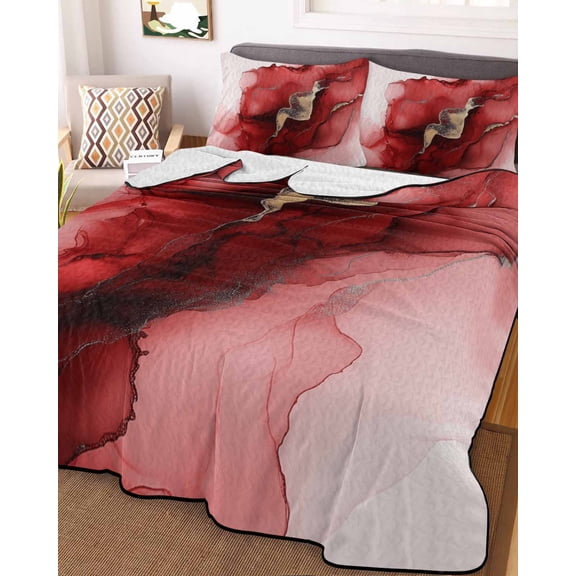Red Marble Full Size Down Alternative Comforter, Lightweight Comforter Quilt Bedding Set with Pillow Shams Modern Ombre Abstract Ink Painting Art All Seasons Bed Comforter Duvet Insert 78"x90"