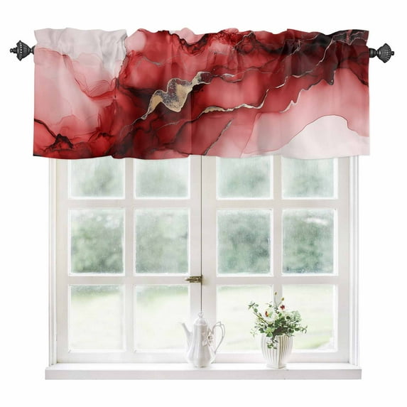 Red Marble Kitchen Valances for Windows 42x12 Inch Kitchen Curtains Valances Rod Pocket Modern Ombre Abstract Ink Painting Art Bathroom Window Valances for Window Treatment Decor