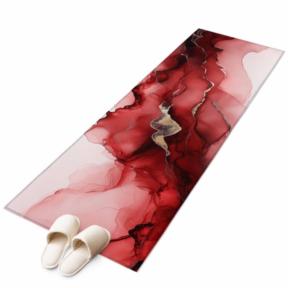 Red Marble Runner Rug 2x6 FT, Non Slip Hallway Carpet, Modern Ombre Abstract Ink Painting Art Washable Soft Floor Carpet Throw Runner Carpet Long Rug for Entryway Kitchen Bedside Sliding Door