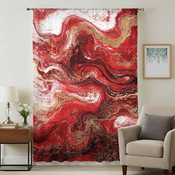 Red Marble Sheer Curtains 45 Inches Long, Modern Abstract Ombre Fluid Aesthetic Light Filering Curtains, Breathable Simi Curtain Privacy Drapes for Kitchen Bathroom Lightweight Small Window Treatment