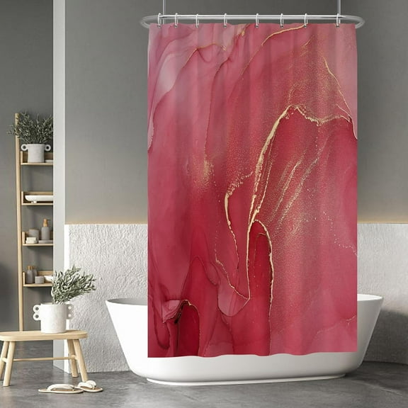 Red Marble Shower Curtain Abstract Burgundy Gold Shower Curtains for Bathroom Hotel Bathtubs Decor Modern Art Texture Waterproof Fabric Shower Curtain with Hooks 36x72 Inches