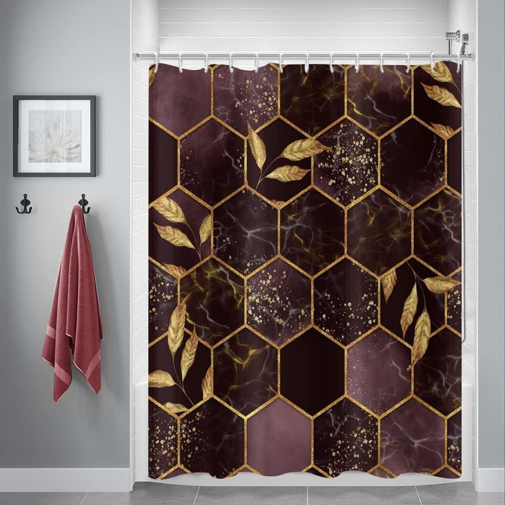 Red Marble Shower Curtain, Grid Irregular Plaid Geometric