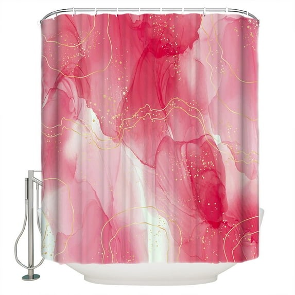 Red Marble Shower Curtain Set ,Waterproof Fabric Shower Curtains Golden Lines Modern Ombre Abstract Shower Curtains for Bathroom,Bathroom Decor 36"x72"