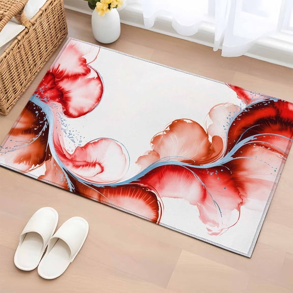 Red Marble Stone Entryway Rug 2'x3'&nbsp; Non Slip Front Door Mats, Ink Splash Country Marble Abstract Entrance Rugs Indoor Outdoor Carpet, Washable Floor Mats Small Area Rug for Bedroom Kitchen