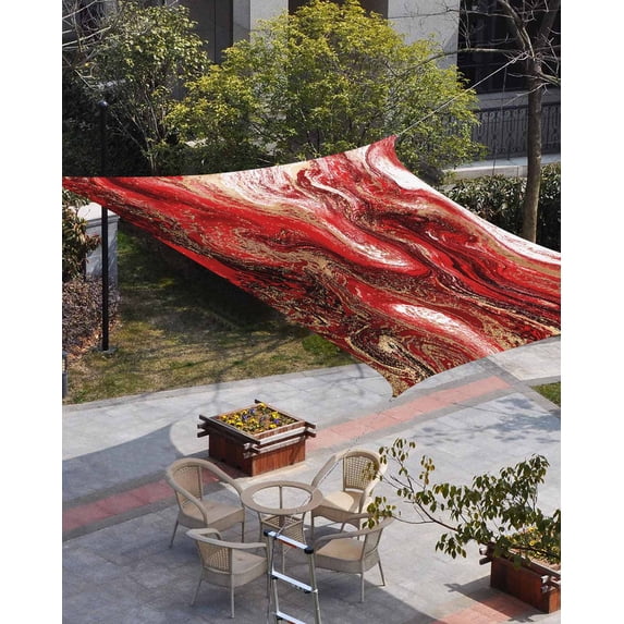 Red Marble Sun Shade Sail 12'x16' Rectangle Outdoor Shade Canopy, Modern Abstract Ombre Fluid Aesthetic Porch Shades Outdoor Sun Blocking Screen, Sunshade Cloth Covers for Patio/Deck/Garden