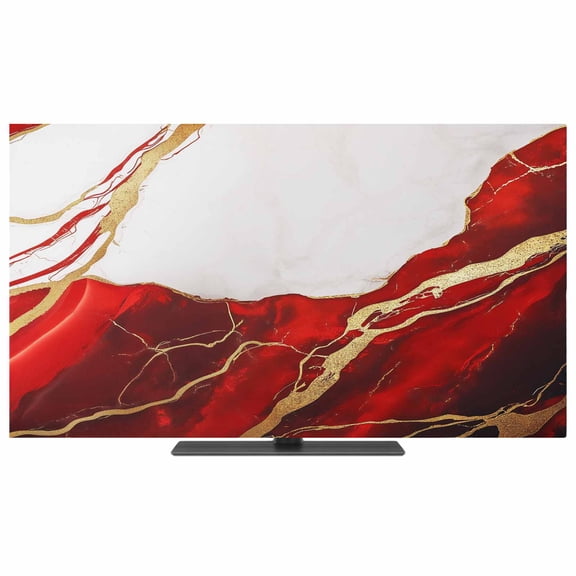 Red Marble TV Dust Cover,Stretchable TV Screen Desktop Computer Protector Cover,Modern Ink Painting Art Abstract Television Dustproof Slipcover Indoor Outdoor Decor for 19–24 Inch Flat or Curved TVs