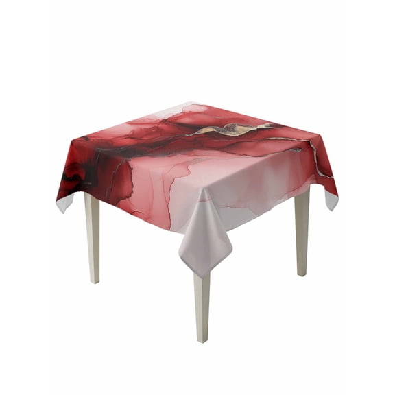 Red Marble Table Cloth, Modern Ombre Abstract Ink Painting Art Waterproof Tablecloth for Square Tables, Reusable Washable Fabric Table Cover for Restaurant Kitchen Dining Tables 54"x54"